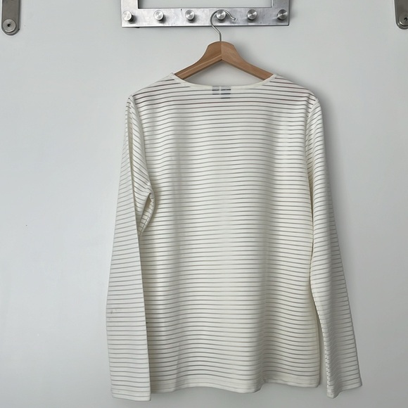 Simons Stripe Mesh Panel Crew Neck Tee - White, Size XL - Picture 3 of 6